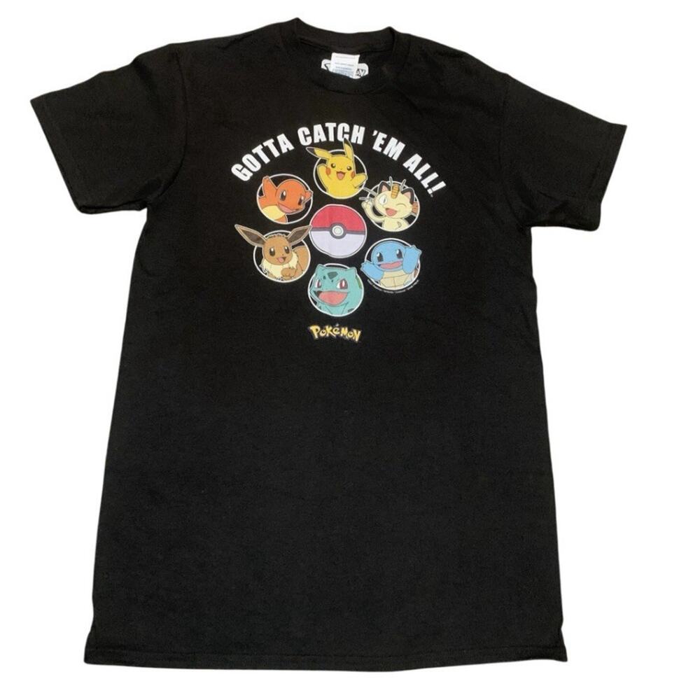 Pokemon Gotta Catch ’Em All T-Shirt Adult Small Black Pikachu Eevee